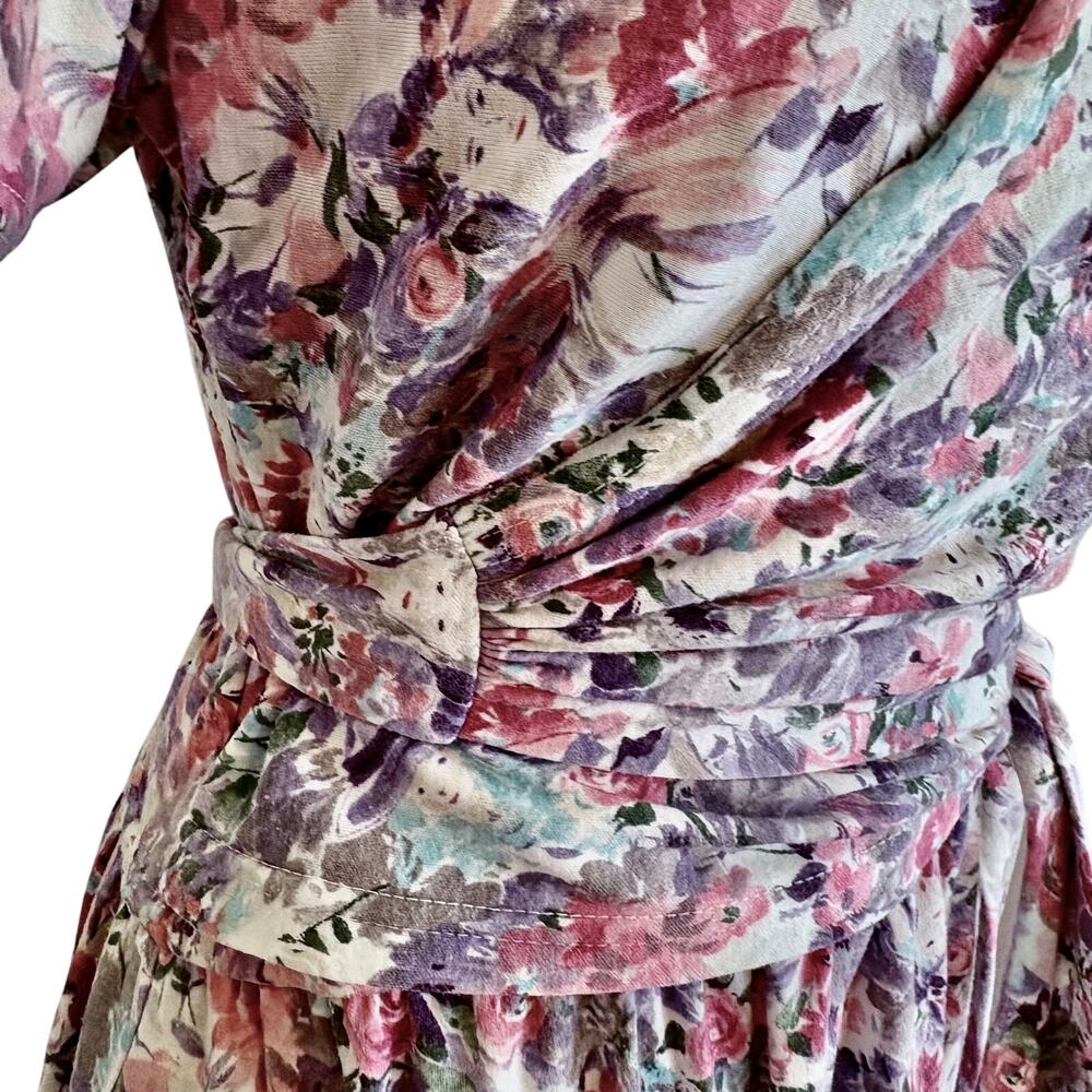 Vintage 60's LANZ Salzburg Original Cottage Floral Faux Wrap Dress Cotton Knit - Picture 4 of 11